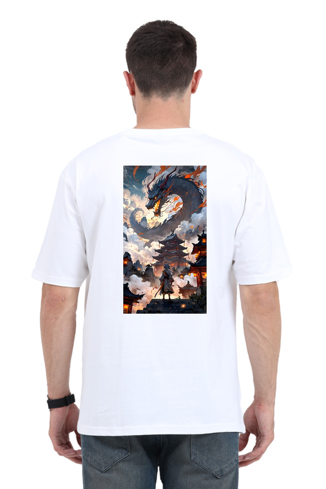 Oversized Tee with Celestial Dragon Print