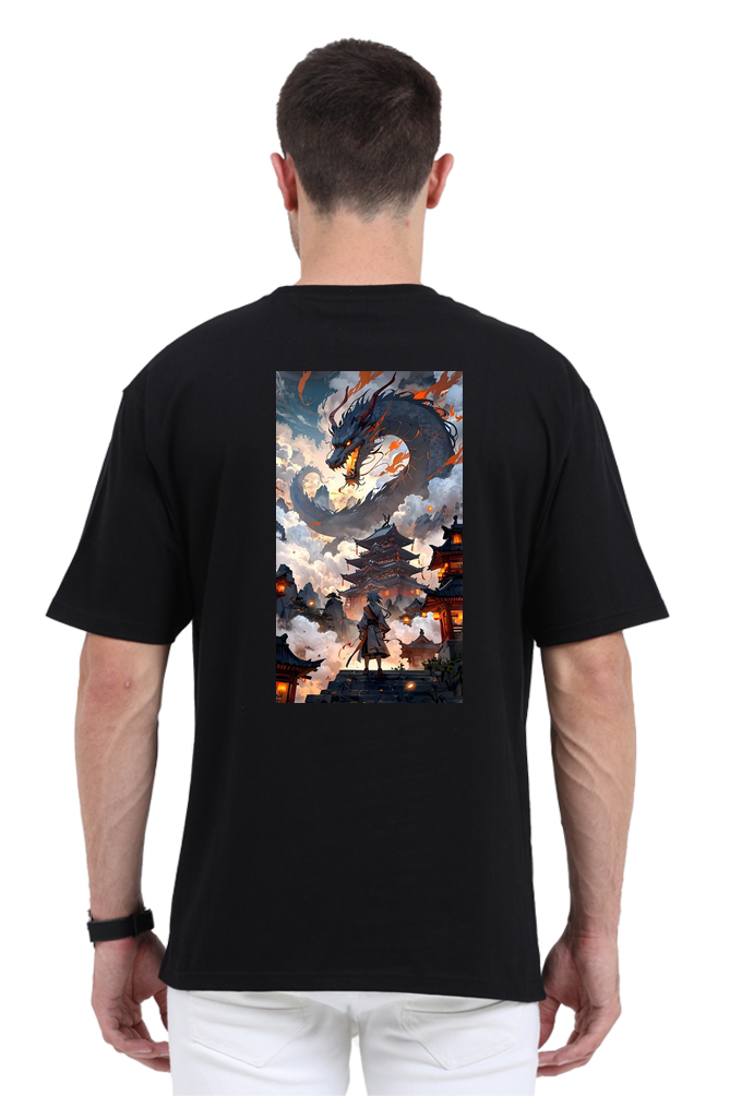 Oversized Tee with Celestial Dragon Print
