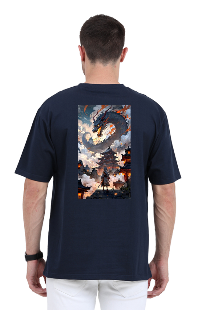 Oversized Tee with Celestial Dragon Print